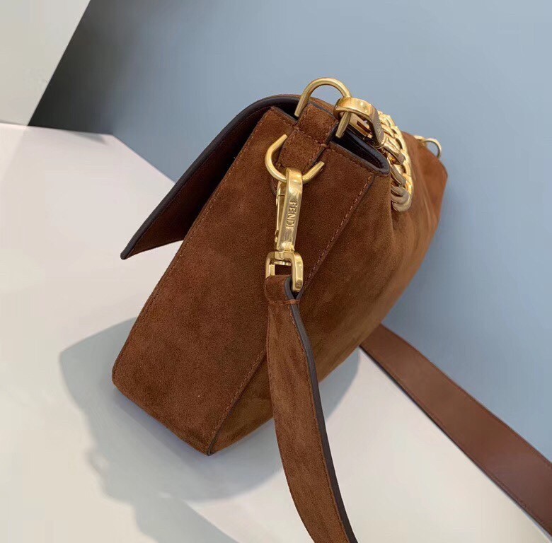 Fendi Medium Baguette Bag In Brown Suede Leather 816
