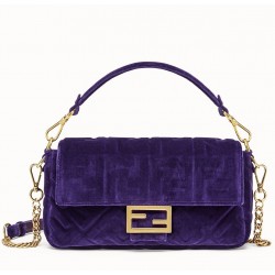 Fendi Purple Velvet FF Motif Medium Baguette Bag 453
