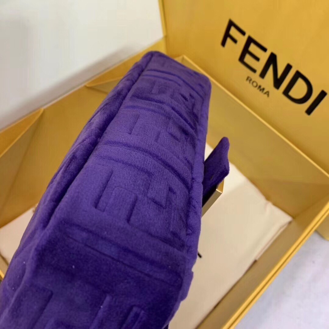 Fendi Purple Velvet FF Motif Medium Baguette Bag 453