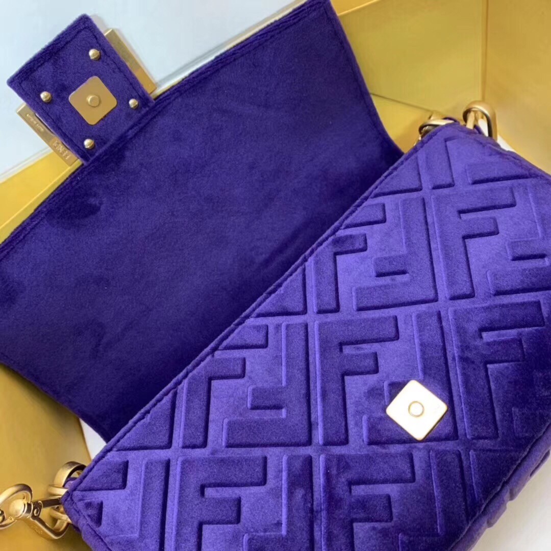 Fendi Purple Velvet FF Motif Medium Baguette Bag 453