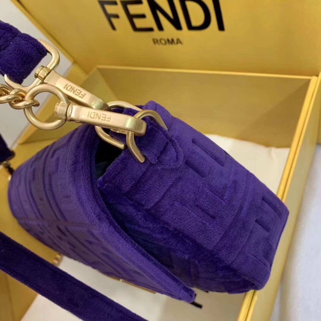 Fendi Purple Velvet FF Motif Medium Baguette Bag 453