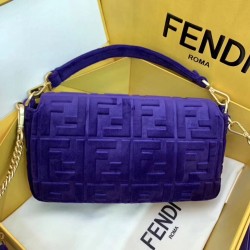 Fendi Purple Velvet FF Motif Medium Baguette Bag 453