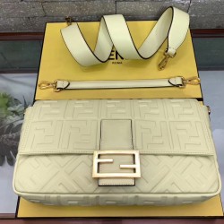 Fendi Beige FF Motif Large Baguette Bag 878