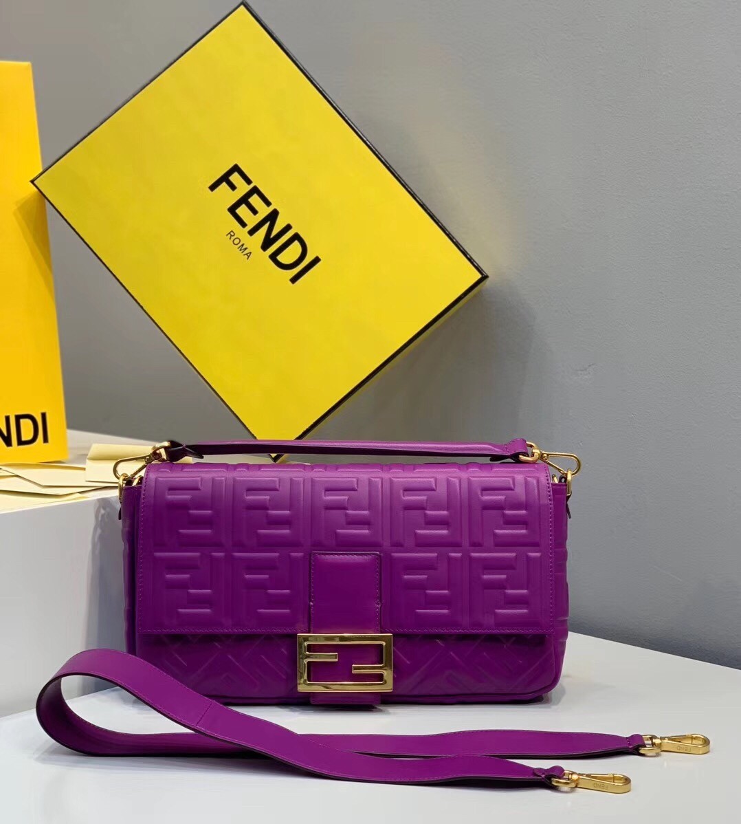 Fendi Purple FF Motif Large Baguette Bag 005