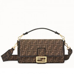 Fendi Baguette Large Bag In FF Fabric With Black Trim 744