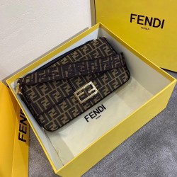Fendi Baguette Large Bag In FF Fabric With Black Trim 744