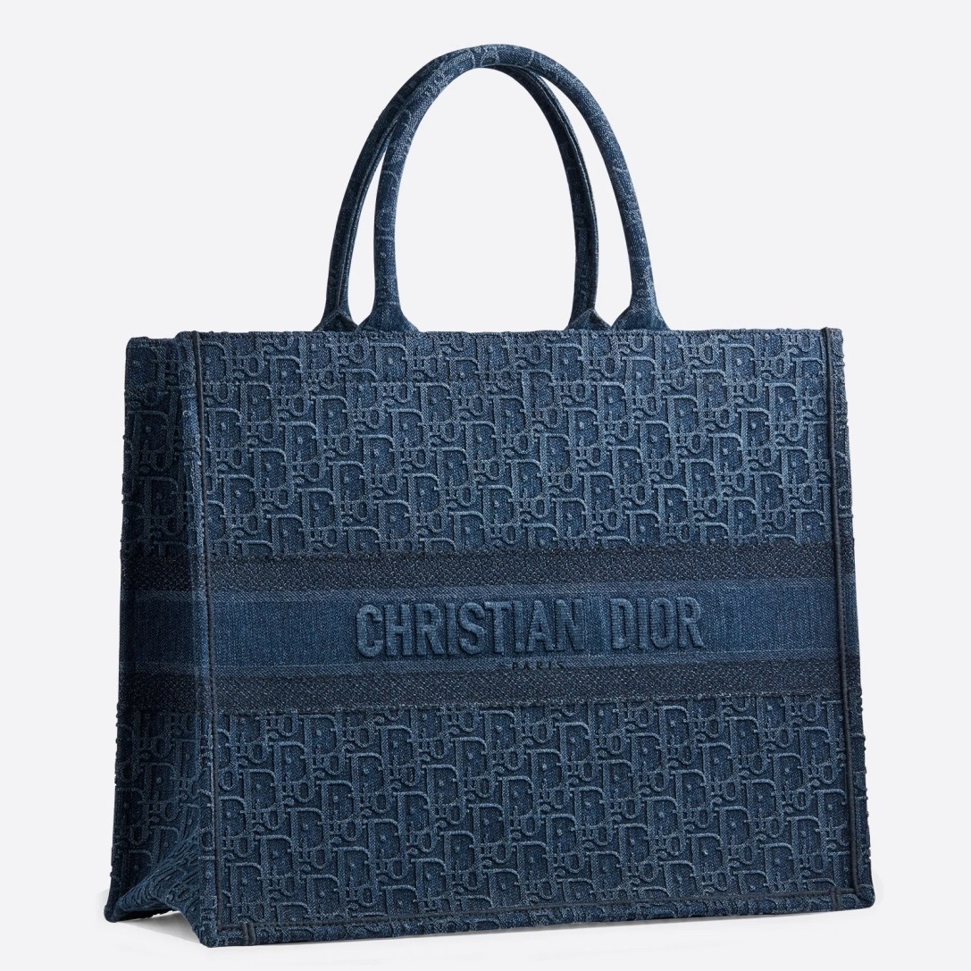 Dior Book Tote Bag In Denim Blue Oblique Canvas 802