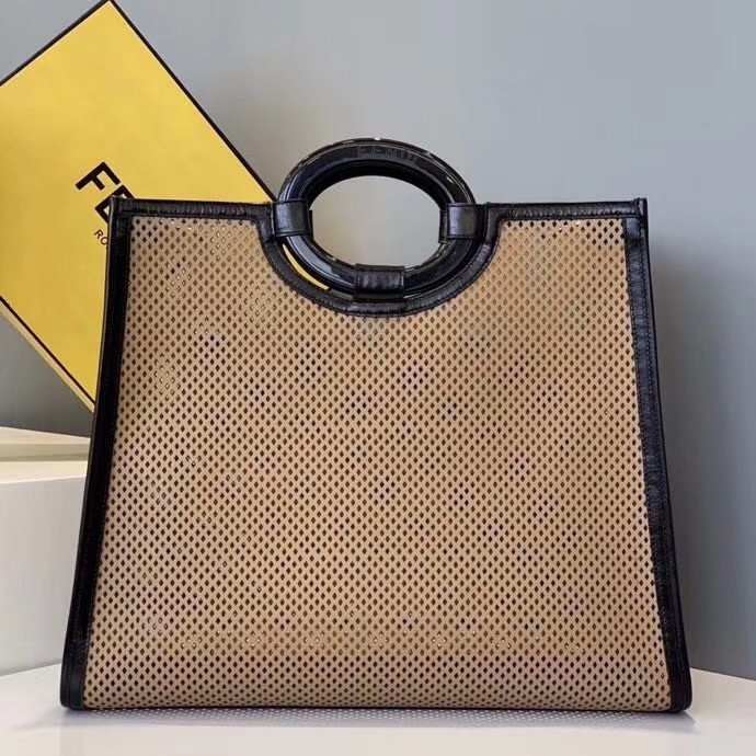 Fendi Large Runaway Shopper Bag In Beige Perforated Calfskin 009