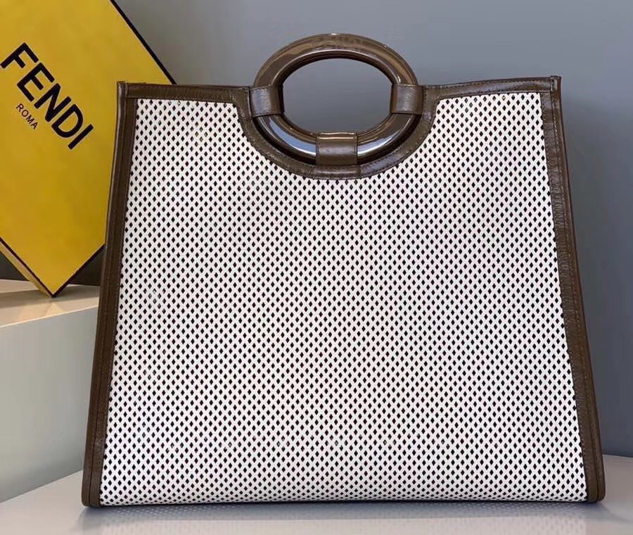 Fendi Large Runaway Shopper Bag In White Perforated Calfskin 023