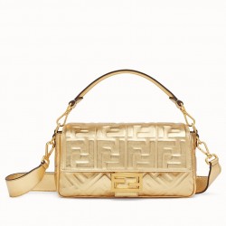 Fendi Baguette Medium Bag In Gold Lambskin With FF Motif 551