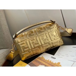 Fendi Baguette Medium Bag In Gold Lambskin With FF Motif 551