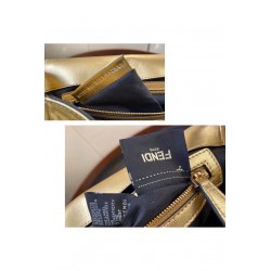 Fendi Baguette Medium Bag In Gold Lambskin With FF Motif 551