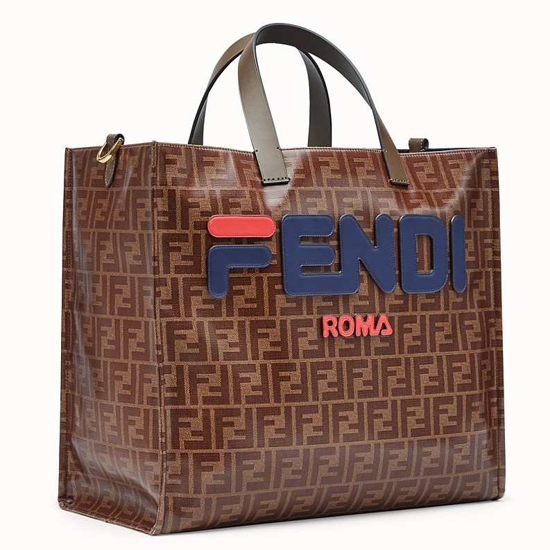 Fendi Glazed Multicolor Fabric Shopper Blue Logo Bag 962