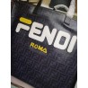 Fendi Black Glazed Fabric Shopper White Logo Bag 987