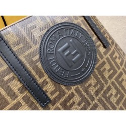 Fendi Logo Shopper Bag In Glazed Fabric With Black Leather 031