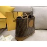 Fendi Logo Shopper Bag In Glazed Fabric With Tan Leather 982