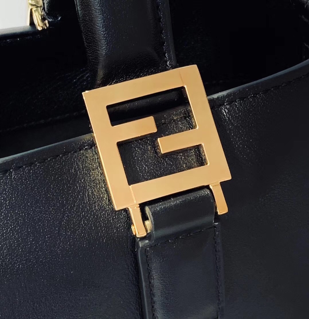 Fendi FF Tote Small Bag In Black Calfskin 755