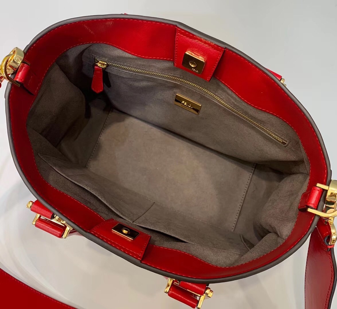 Fendi FF Tote Small Bag In Red Calfskin 819