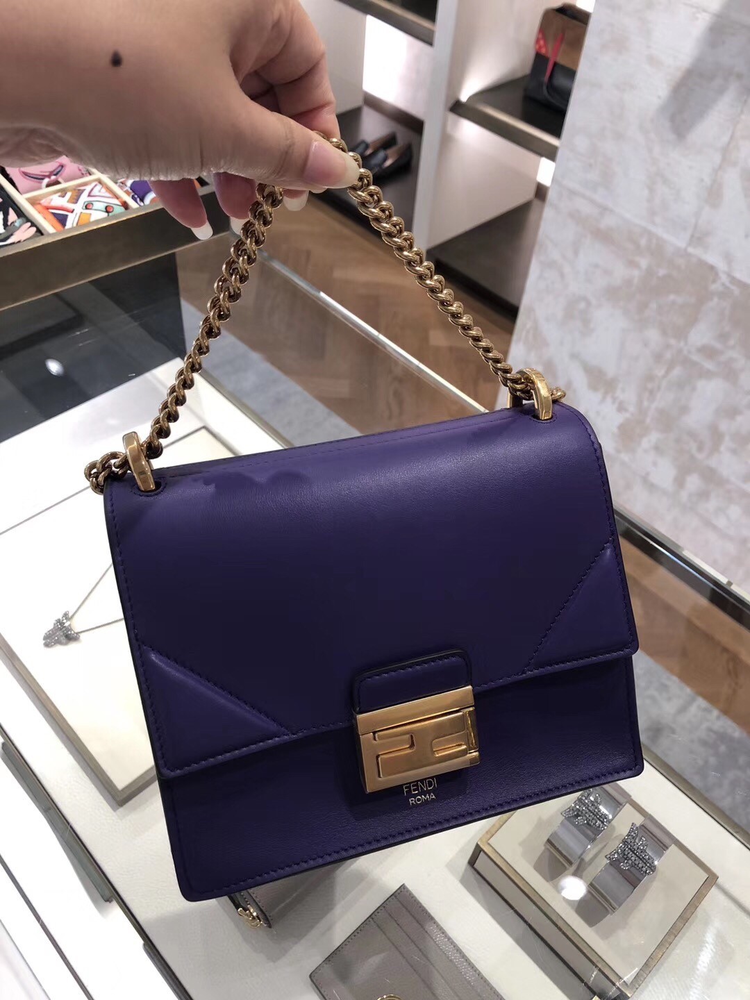 Fendi Small Kan U Bag In Purple Calfskin 424