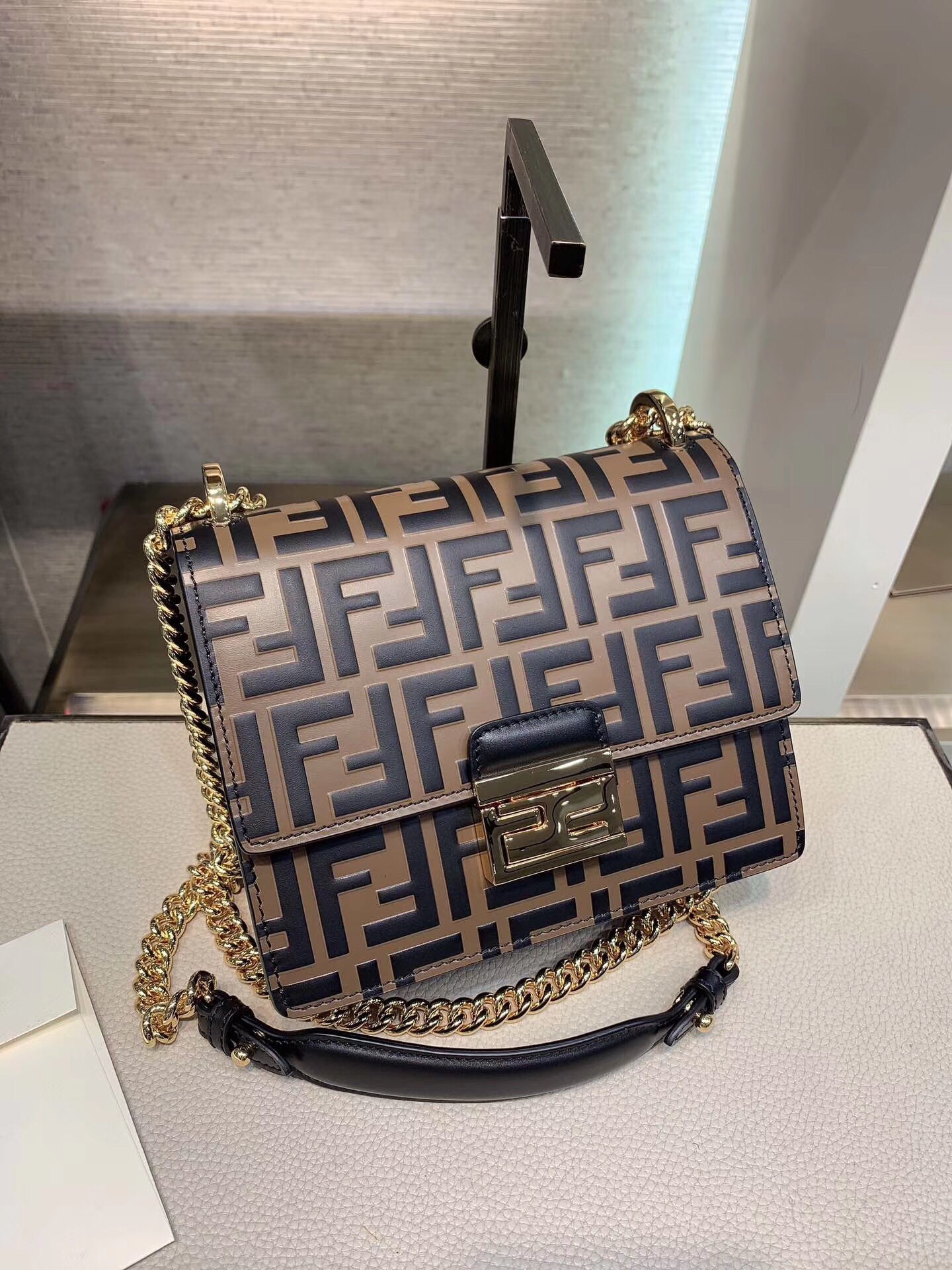 Fendi Small Kan U Bag In Calfskin Embossed With FF 550