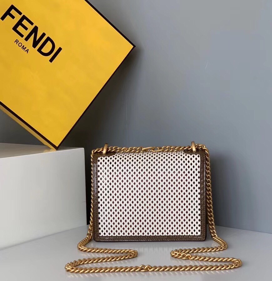 Fendi Small Kan U Bag In White Perforated Calf Leather 613