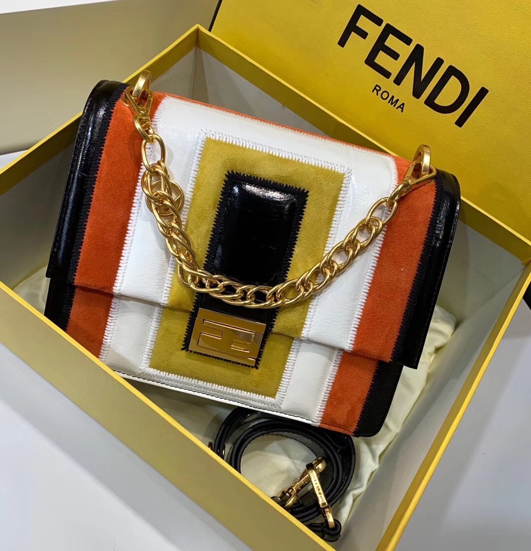 Fendi Kan U Bag In Multicolor Leather and Suede 070