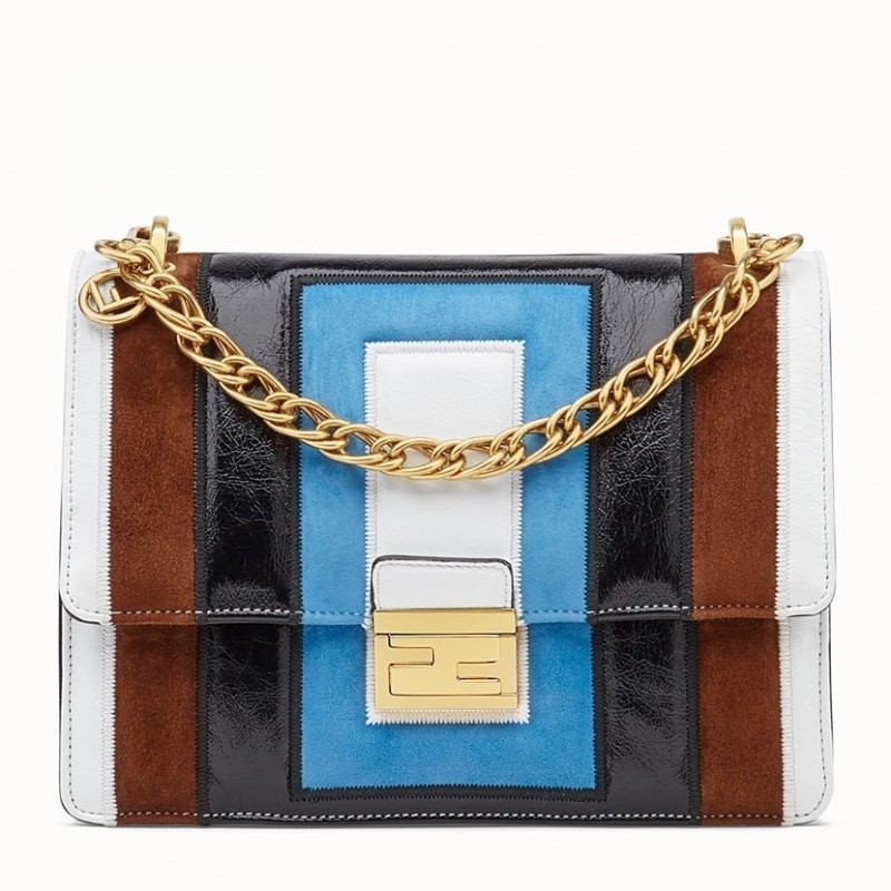 Fendi Kan U Shoulder Bag In Multicolor Leather and Suede 093