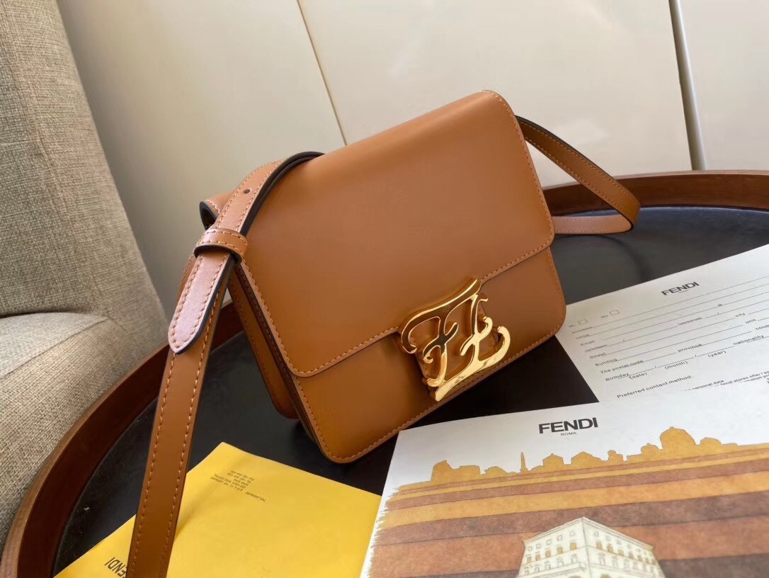 Fendi Karligraphy Bag In Brown Calfskin Leather 161