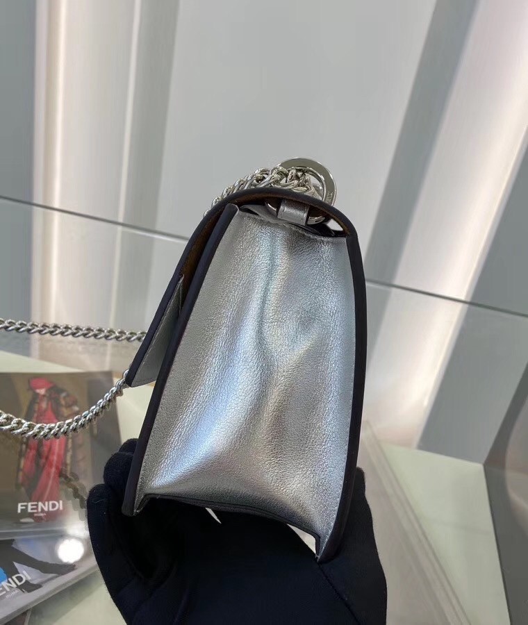 Fendi Small Kan U Bag In Mirror-effect Silver Leather 023