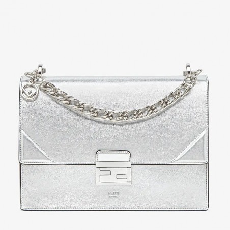 Fendi Kan U Bag In Mirror-effect Silver Leather 427