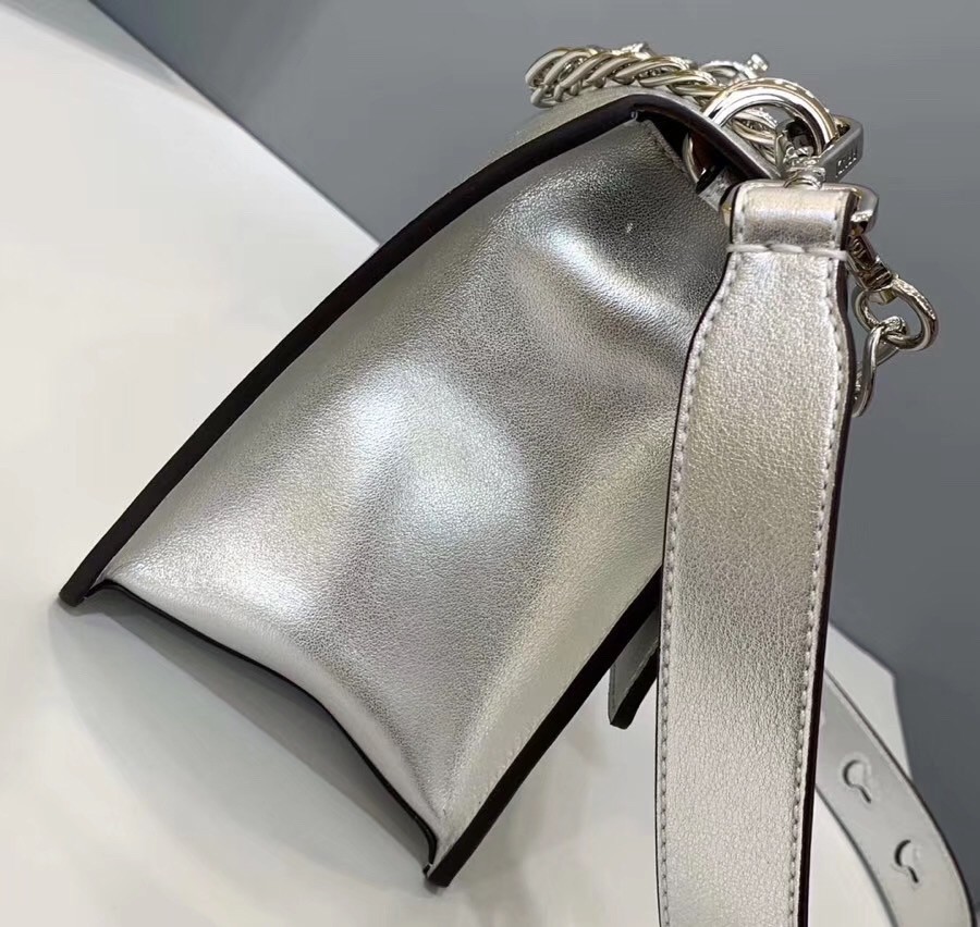 Fendi Kan U Bag In Mirror-effect Silver Leather 427