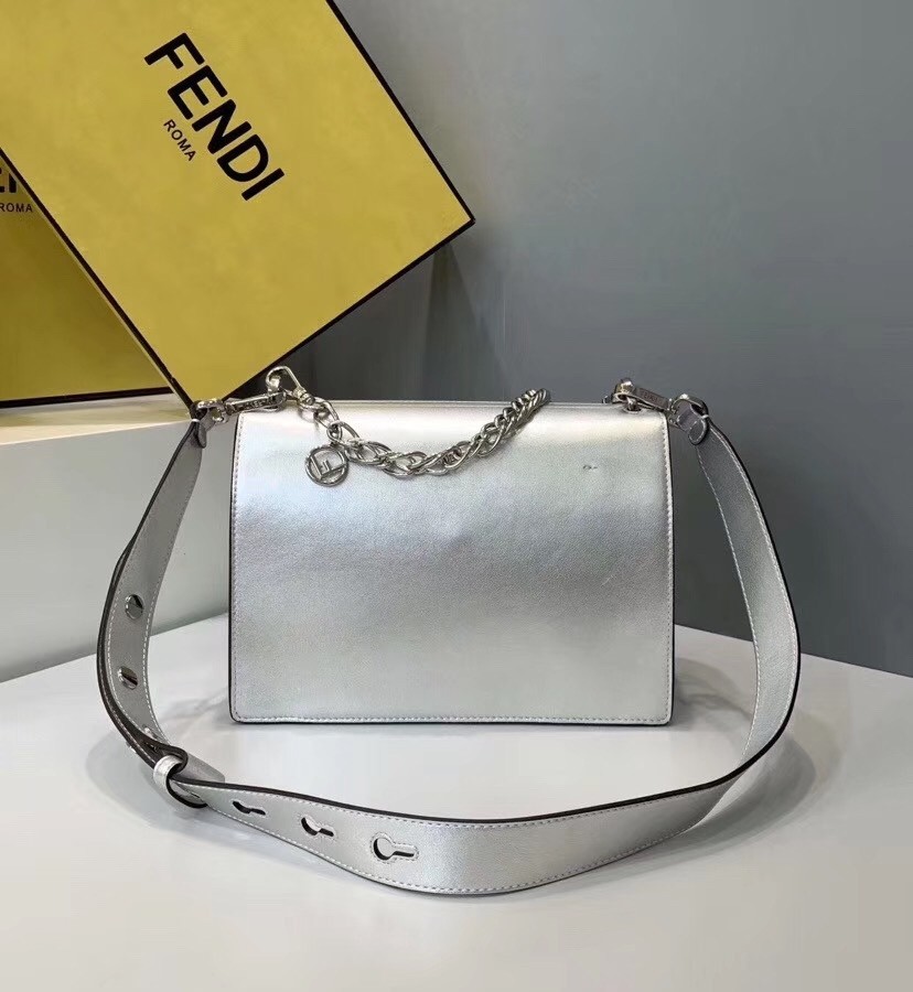 Fendi Kan U Bag In Mirror-effect Silver Leather 427