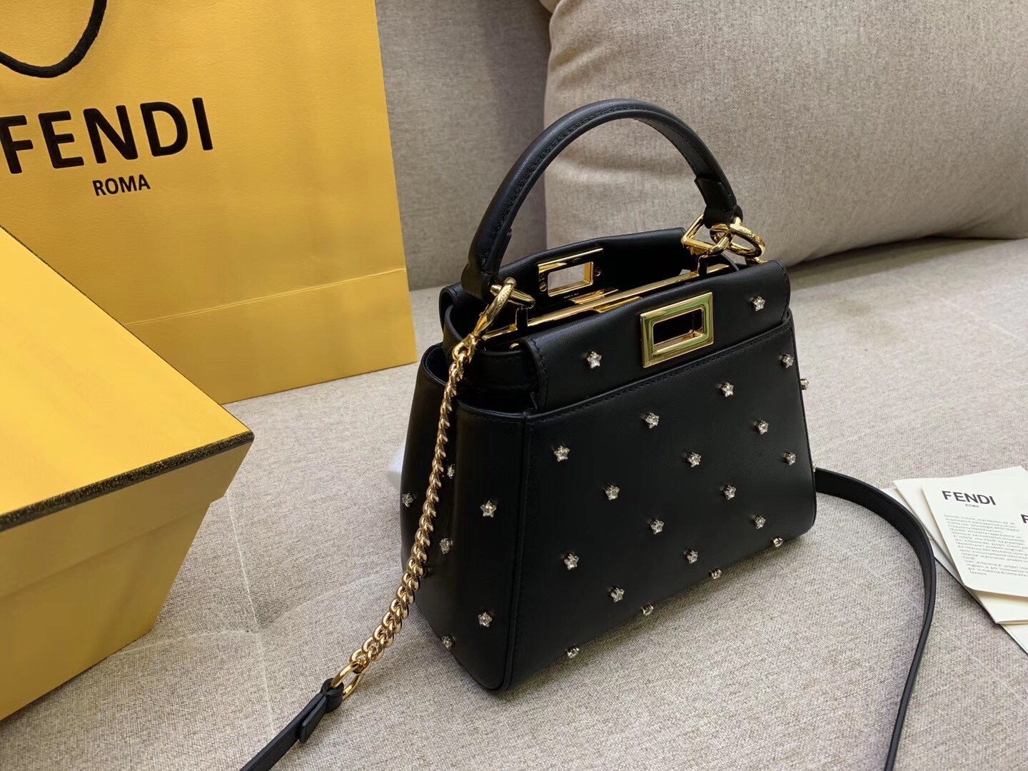 Fendi Peekaboo XS Bag With Star Studs In Black Nappa Leather  741