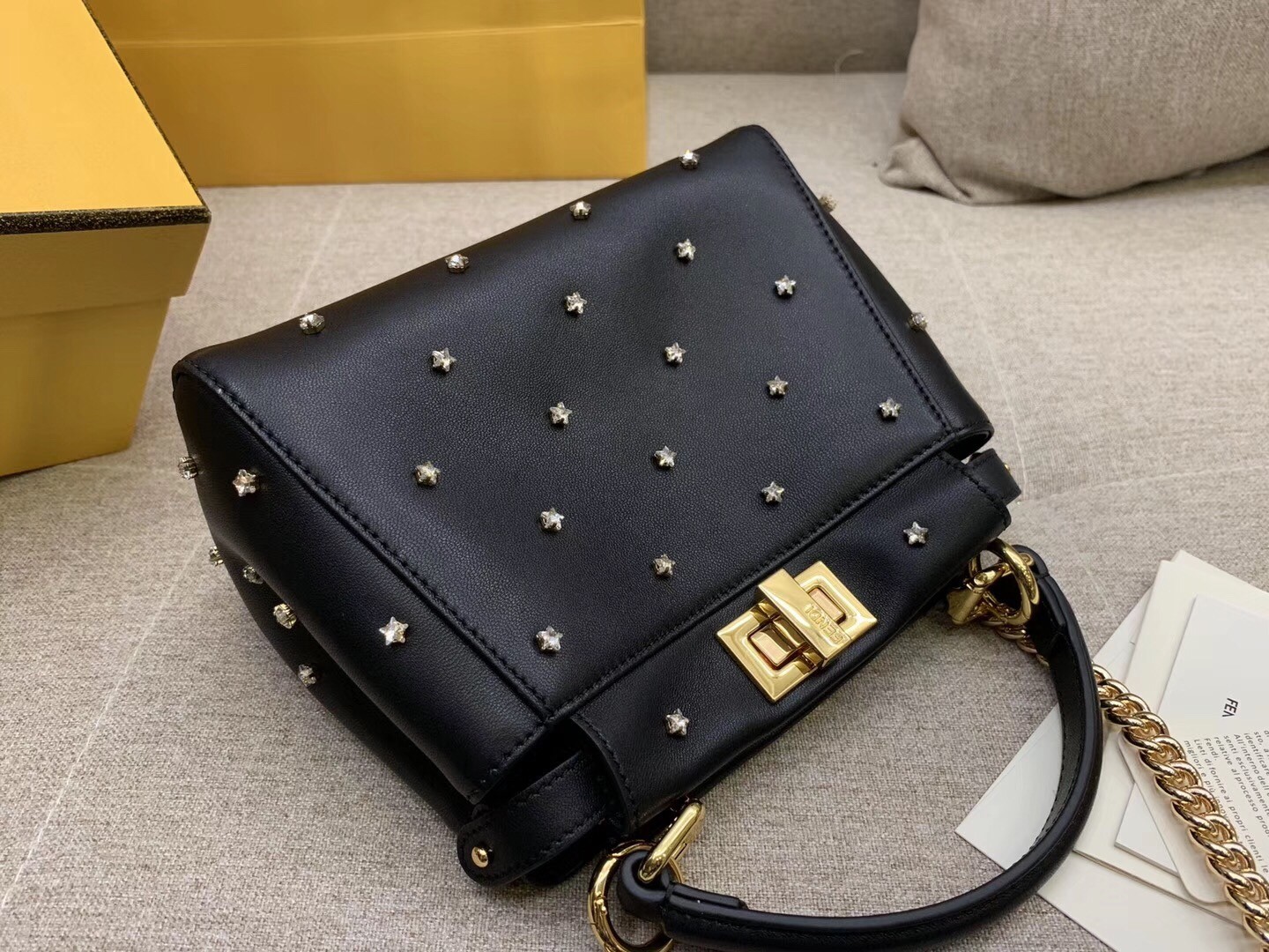 Fendi Peekaboo XS Bag With Star Studs In Black Nappa Leather  741