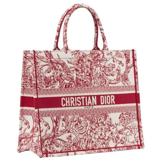 Dior Book Tote Bag In Red Hydrangea Flowers Canvas 341