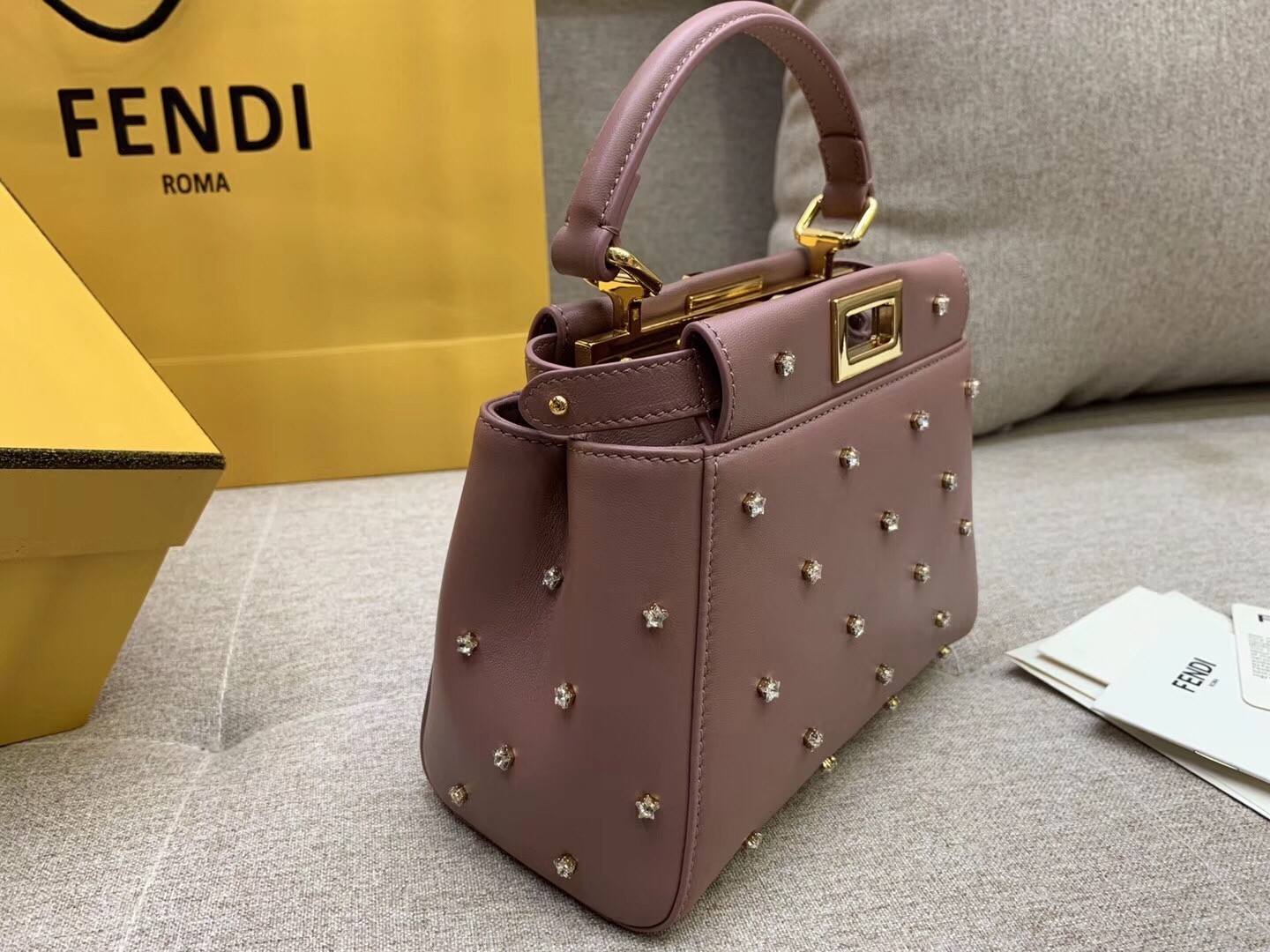 Fendi Peekaboo XS Bag With Star Studs In Black Nappa Leather  903