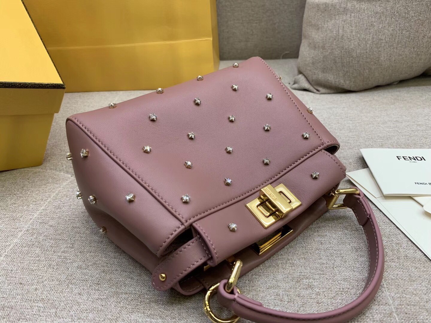 Fendi Peekaboo XS Bag With Star Studs In Black Nappa Leather  903