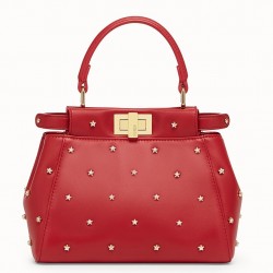 Fendi Peekaboo XS Bag With Star Studs In Red Nappa Leather  928