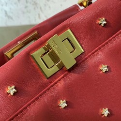 Fendi Peekaboo XS Bag With Star Studs In Red Nappa Leather  928