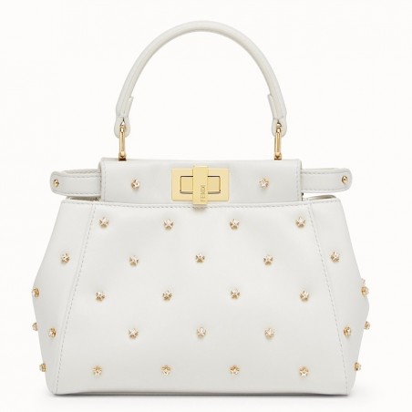 Fendi Peekaboo XS Bag With Star Studs In White Nappa Leather  942