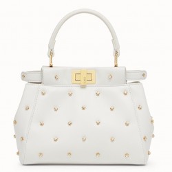 Fendi Peekaboo XS Bag With Star Studs In White Nappa Leather  942