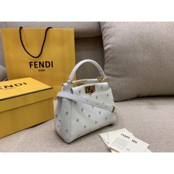 Fendi Peekaboo XS Bag With Star Studs In White Nappa Leather  942