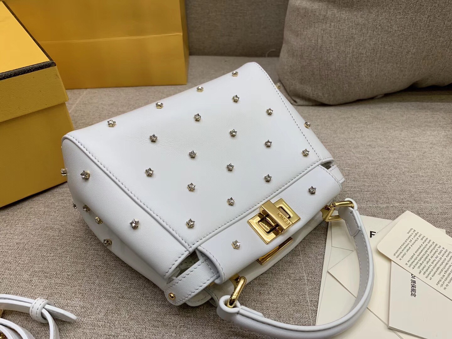 Fendi Peekaboo XS Bag With Star Studs In White Nappa Leather  942