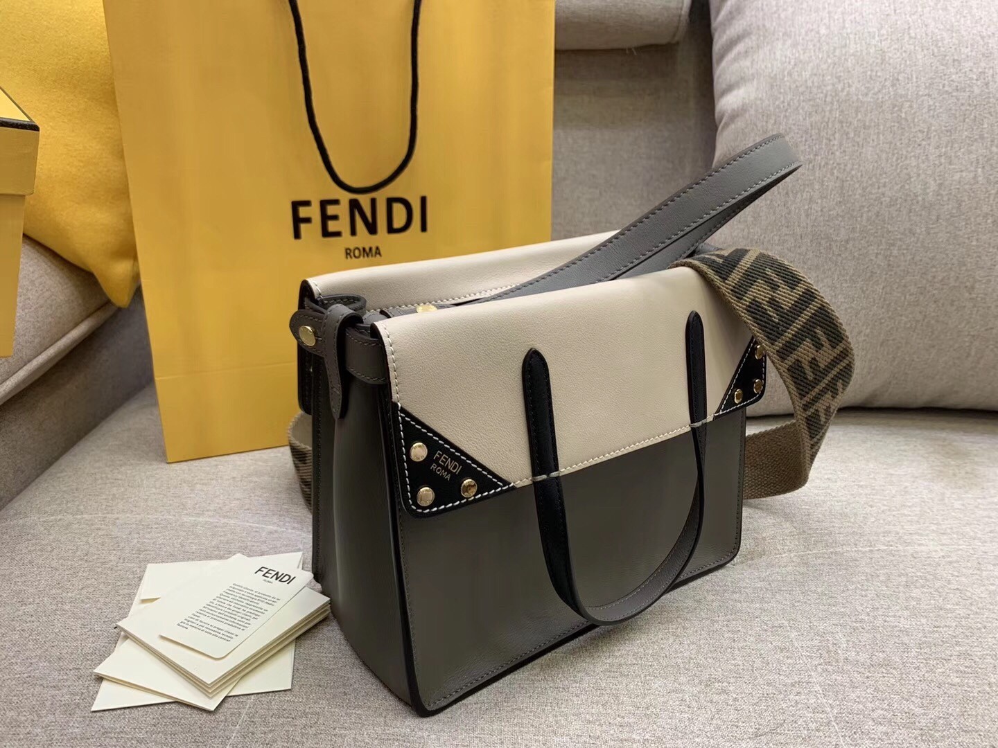 Fendi Regular Flip Tote Bag In Grey Calfskin 020