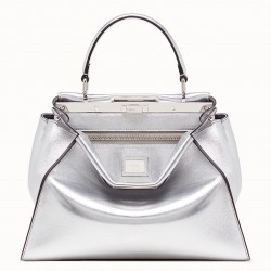 Fendi Peekaboo Medium Bag In Silver Metallic Lambskin 265