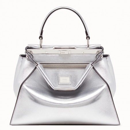 Fendi Peekaboo Medium Bag In Silver Metallic Lambskin 265