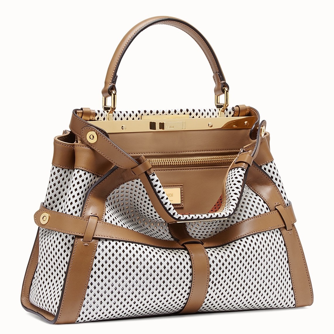 Fendi Peekaboo Medium Bag In White Perforated Calf Leather 530