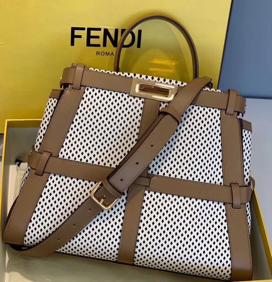 Fendi Peekaboo Medium Bag In White Perforated Calf Leather 530