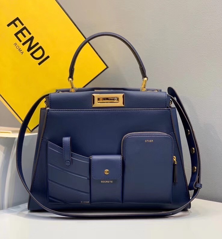 Fendi Peekaboo Pocket Medium Bag In Blue Calfskin 650