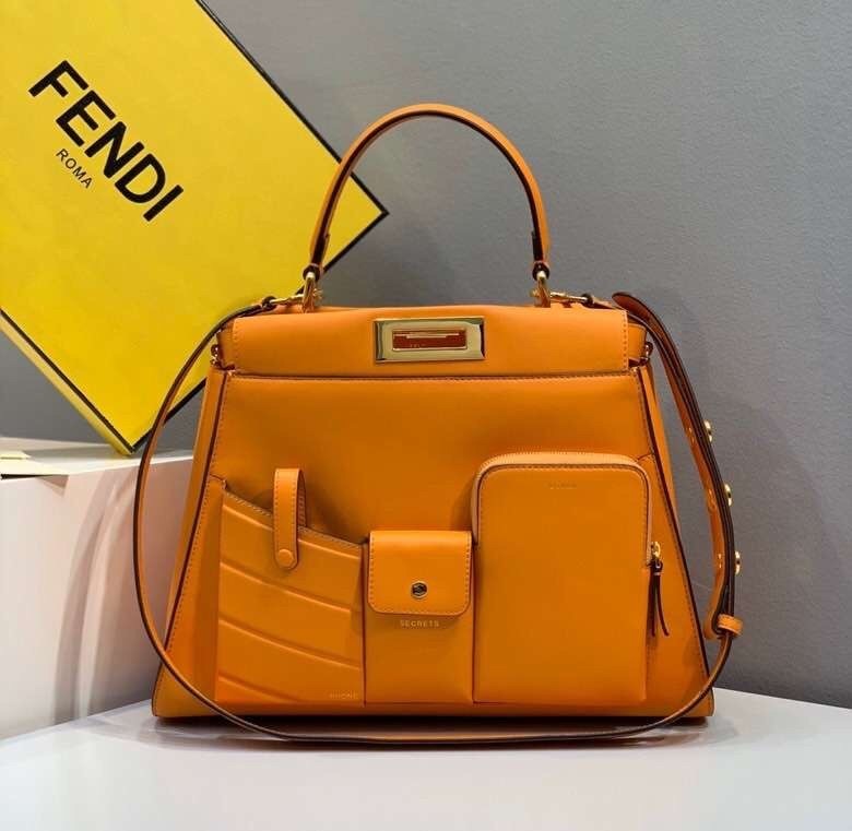 Fendi Peekaboo Pocket Medium Bag In Orange Calfskin 203